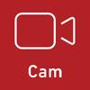 Symbol 'Cam' na czerwonym tle, reprezentujący kamerę wideo.