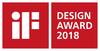 Czerwone logo z białym tekstem 'iF DESIGN AWARD 2018', reprezentujące prestiżową nagrodę w dziedzinie designu.