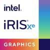 Logo Intel Iris Xe Graphics z nazwą marki i kolorowym gradientem.