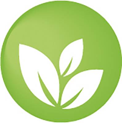 Zielony symbol z białymi liśćmi, przedstawiający koncepcje ekologiczne lub zrównoważone praktyki.