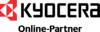 Logo z geometrycznym symbolem po lewej stronie oraz tekstem 'Kyocera Online Partner' poniżej, wypisanym czystymi, białymi literami.