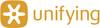 Logo Oranges z wyabstrahowaną białą gwiazdą oraz słowem 'unifying' w kolorze pomarańczowym, symbolizuje łączność i jedność.