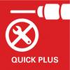 Czerwona ikona przedstawia przekreślony klucz i młotek z napisem 'QUICK PLUS', co oznacza szybki montaż.