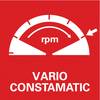 Czerwony symbol przedstawia tachometr z napisem 'rpm', poniżej białymi literami widnieje tekst 'VARIO CONSTAMATIC'.