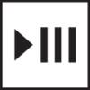 Obraz symboliczny przycisku odtwarzania i pauzy na czarnym tle, białym trójkątem skierowanym w prawo, po którym następują trzy pionowe słupki.
