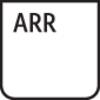 Prostokątny symbol ze ściętymi narożnikami. Na górze widnieje napis 'ARR' wielkimi literami.