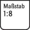 Określenie skali z tekstem 'Skala 1:8', wskazujące, że obiekt jest osiem razy mniejszy niż w rzeczywistości.
