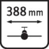 'Tarcza wskazuje 398 mm, z podwójną strzałką oznaczającą rozmiar oraz symbolem poniżej, który reprezentuje punkt centralny.'