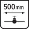 Symbol samolotu o szerokości 500 mm, z dwoma strzałkami skierowanymi na zewnątrz po bokach.