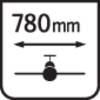 Symbol przedstawiający szerokość szafki wiszącej o szerokości 780 mm, z dwustronną strzałką towarzyszącą symbolowi samolotu.