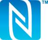 'Stylizowana litera N w złotym kwadracie, symbol Near Field Communication (NFC), z małym napisem 'TM' w górnym prawym rogu.'
