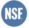 Niebieskie logo w kształcie koła z białymi literami 'NSF' pośrodku.
