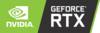 Logo 'NVIDIA GeForce RTX' na fioletowym i szarym tle.