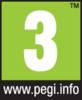 Fioletowy symbol z czarną cyfrą '3' oraz stroną internetową 'www.pegi.info'. Odpowiedni dla wszystkich grup wiekowych zgodnie z oceną PEGI.