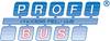 Logo z napisem 'PROFIBUS', co oznacza 'PROcess FIeld BUS' (Magistrala Procesów Terenowych). Projekt przedstawia litery na kwadratowych klawiszach.