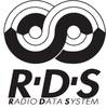 Czarno-białe logo 'Radio Data System (RDS)' z dwoma połączonymi kołami i tekstem poniżej.
