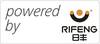 Napis 'Powered by Rifeng' jest wyświetlany szarym tekstem obok logo o pomarańczowo-czarnym designie, które prezentuje nazwę marki 'Rifeng'.