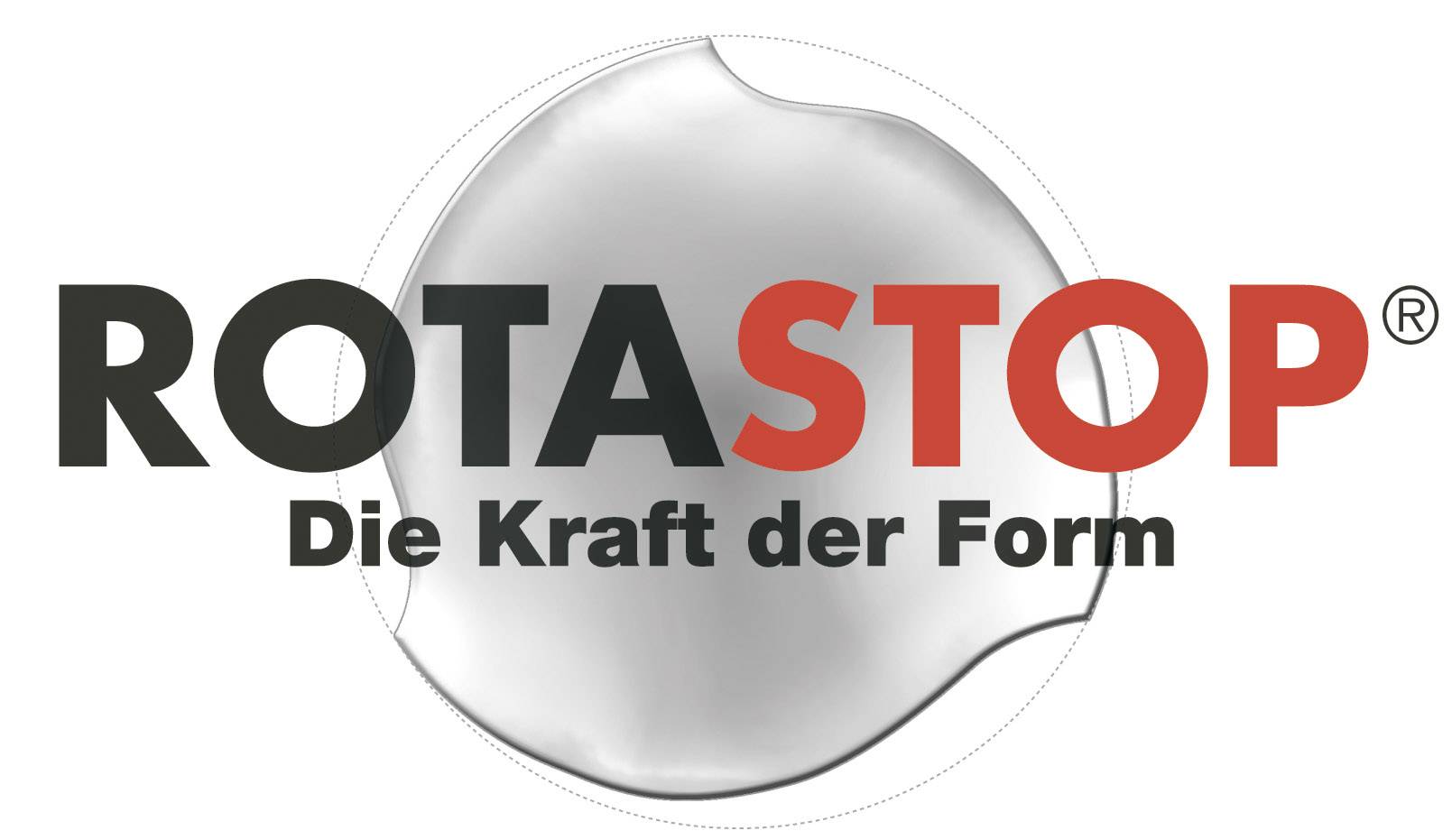 Logo 'ROTASTOP' z hasłem 'Siła formy'. Projekt przedstawia stylizowaną formę w tle.