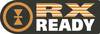 Logo z wystyalizowanym kołem oraz napisem 'RX READY' w kolorach pomarańczowym i białym. Koło zawiera symetryczny symbol z dwoma skierowanymi do wewnątrz strzałkami.