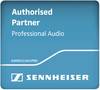 Logo firmy Sennheiser z napisem 'Autoryzowany Partner Profesjonalnego Audio'