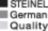 Napis 'STEINEL German Quality' czarnymi literami obok trzech kwadratowych bloków kolorów: czarnego, ciemnoszarego i jasnoszarego.