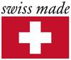Czerwony prostokąt z białym krzyżem pośrodku. Na górze widnieje napis 'swiss made' czarną czcionką. Symbolizuje szwajcarskie pochodzenie.