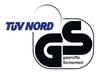 Logo TÜV NORD GS: Sprawdzone bezpieczeństwo przez TÜV NORD, napis w kolorze niebiesko-czarnym.