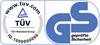 Logo TÜV Rheinland i GS z napisem 'potwierdzone bezpieczeństwo' oraz numerem ID. Oznaczają przeprowadzone badania jakości i bezpieczeństwa produktu.