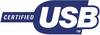 Niebieskie logo z białym napisem 'Certified USB'; symbolizuje oficjalną certyfikację USB.