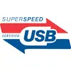 Logo z dwoma strzałkami w kolorach czerwonym i niebieskim; tekst: 'SUPERSPEED CERTIFIED USB'.