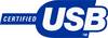 Certyfikowane logo USB przedstawia biały tekst na niebieskim tle z wyrazem 'CERTIFIED' i symbolem USB.