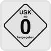 Symbol USK z oznaczeniem kategorii wiekowej 'dozwolone od lat 0', co oznacza, że treść jest odpowiednia dla wszystkich grup wiekowych.