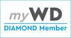 Logo 'myWD DIAMOND Członek' w czerni i szarości z niebieskim podkreśleniem i obramowaniem.