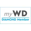 Logo 'myWD DIAMOND Członek' w czerni i szarości z niebieskim podkreśleniem i obramowaniem.