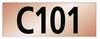 Tabliczka na drzwiach z napisem 'C101' czarną czcionką na różowym tle.