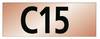 Napis 'C15' widnieje dużymi czarnymi literami na prostokątnym pomarańczowym tle.