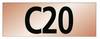 Obraz przedstawia prostokątną tabliczkę z pomarańczowym tłem i czarnym napisem 'C20'.