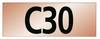 Prostokątna, pomarańczowa tablica z napisem 'C30' czarną, pogrubioną czcionką.
