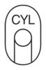 Owalna forma z napisem 'CYL' u góry i kształtem cylindra w dolnej części.