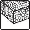 Sześcian z nieregularnym, siatkowatym wzorem na powierzchni; symbolizuje strukturę lub charakterystykę materiału.