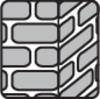 Symbol przedstawia pionową linię; po lewej stronie mur, po prawej struktura przypominająca cegłę. Ilustracja przeznaczona dla budownictwa lub architektury.