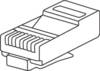 Ilustracja wtyczki RJ45 stosowanej w połączeniach Ethernet.
