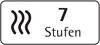 Symbol przedstawiający '7 stopni' z trzema falistymi liniami po lewej stronie i cyfrą 7 powyżej. Znak regulacji stopni grzania.
