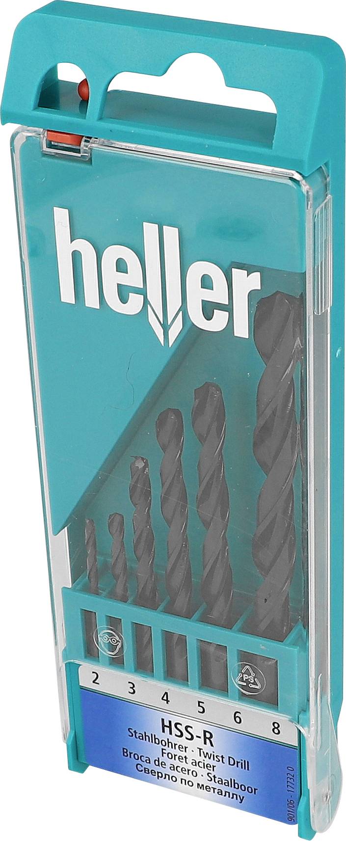 Heller 17732 0 HSS Metaal-spiraalboorset 6-delig 2 mm, 3 mm, 4 mm, 5 mm, 6 mm, 8 mm Rollenwals DIN 338 Cilinderschacht 1 set(s)