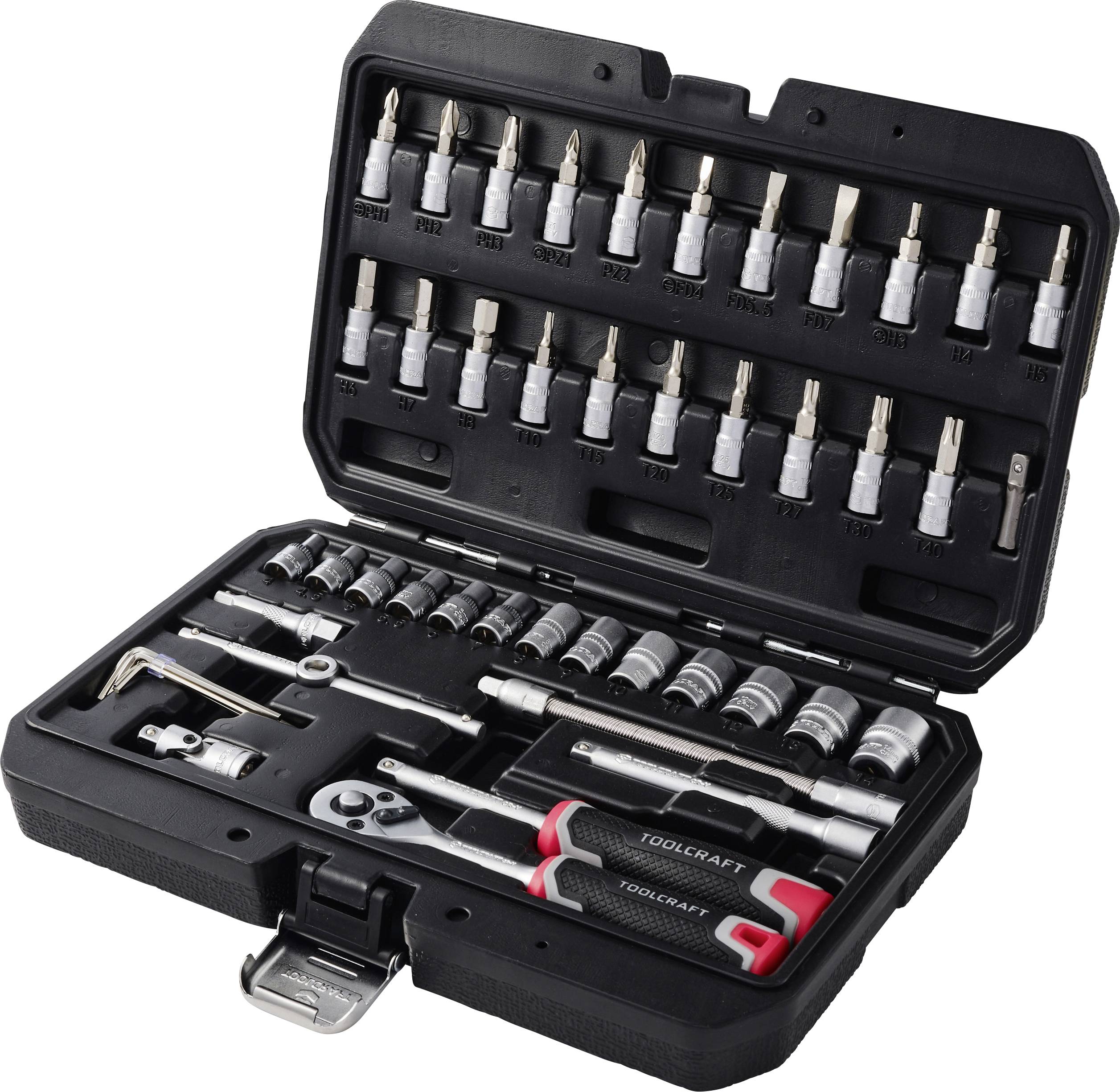 TOOLCRAFT TO-10675383 Bit- en steeksleutelset 1/2, 1/4, 3/8 48-delig
