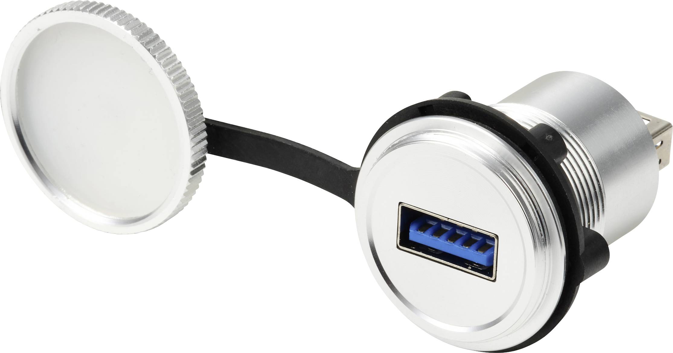 TRU COMPONENTS TC-14378424  USB 3.0-inbouwbus, bus/bus, 22 mm, IP67, metaal, zilver Bus 1 stuk(s)