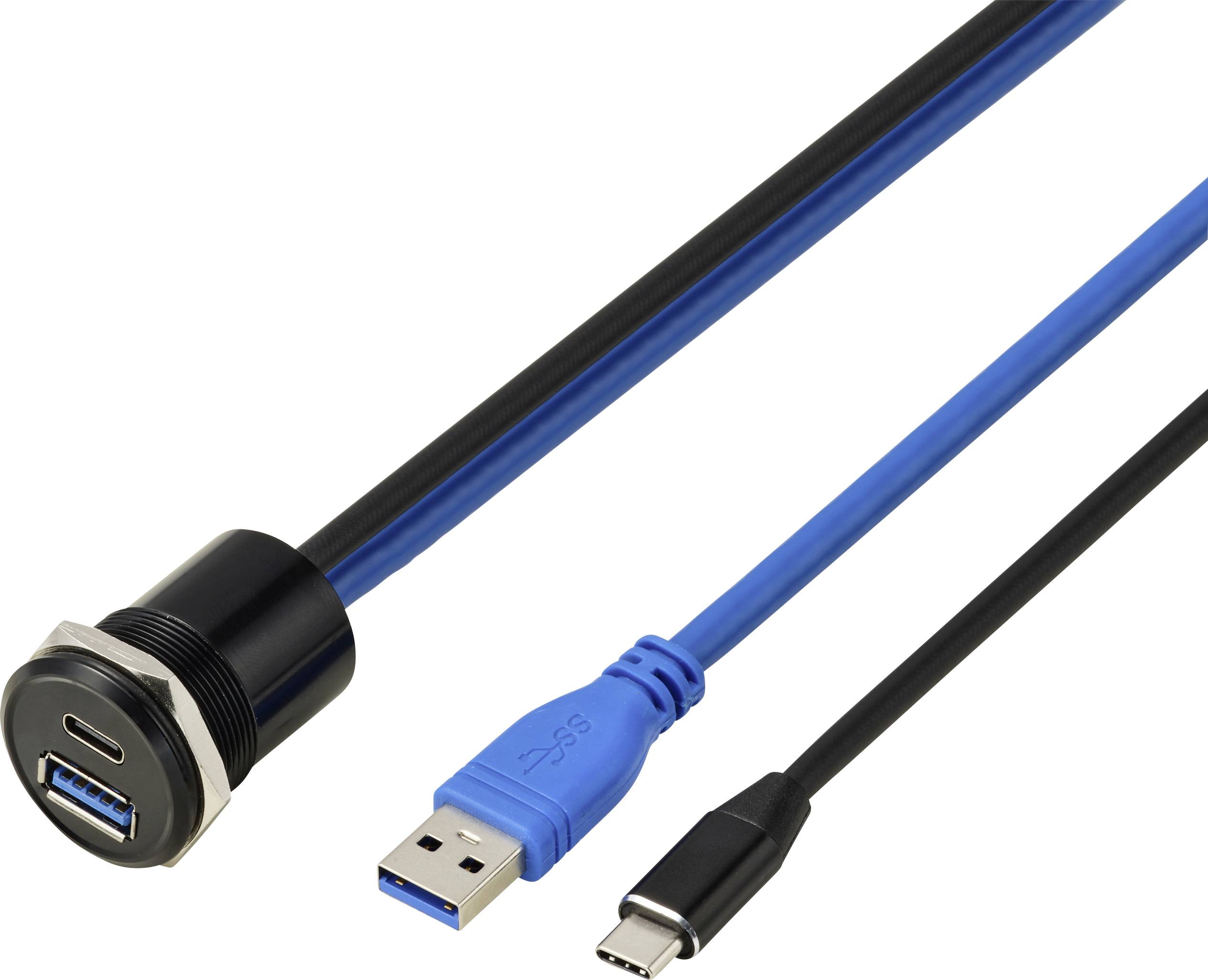 TRU COMPONENTS TC-14378464  USB 3.1 type-C & USB 3.0 type-A inbouwbus, bus/stekker, 25 mm, 95 cm kabel, zwart 1 stuk(s)