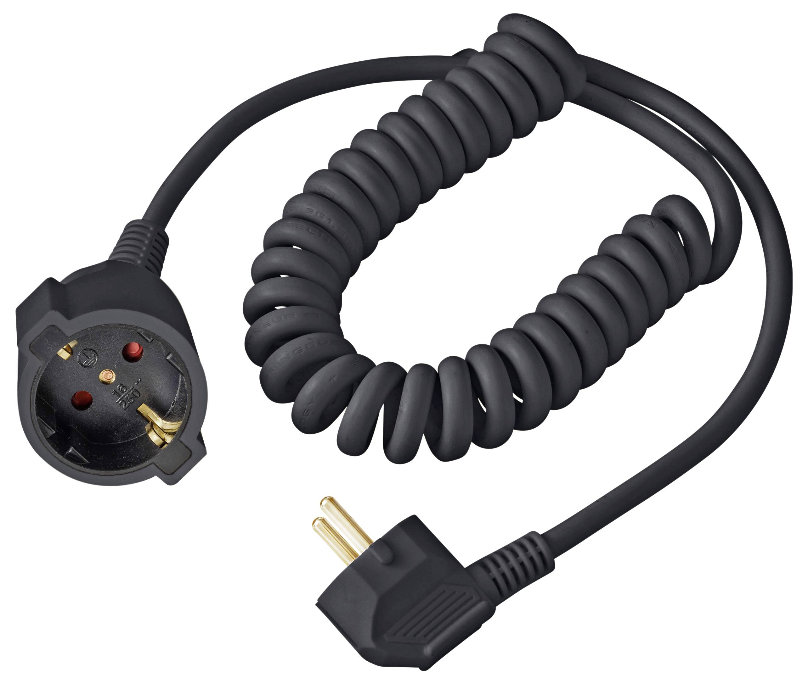 Sygonix SY-7279266 Stroom Verlengkabel 16 A Zwart 2.50 m H05VV-F 3G 1,5 mm&sup2; Spiraalkabel