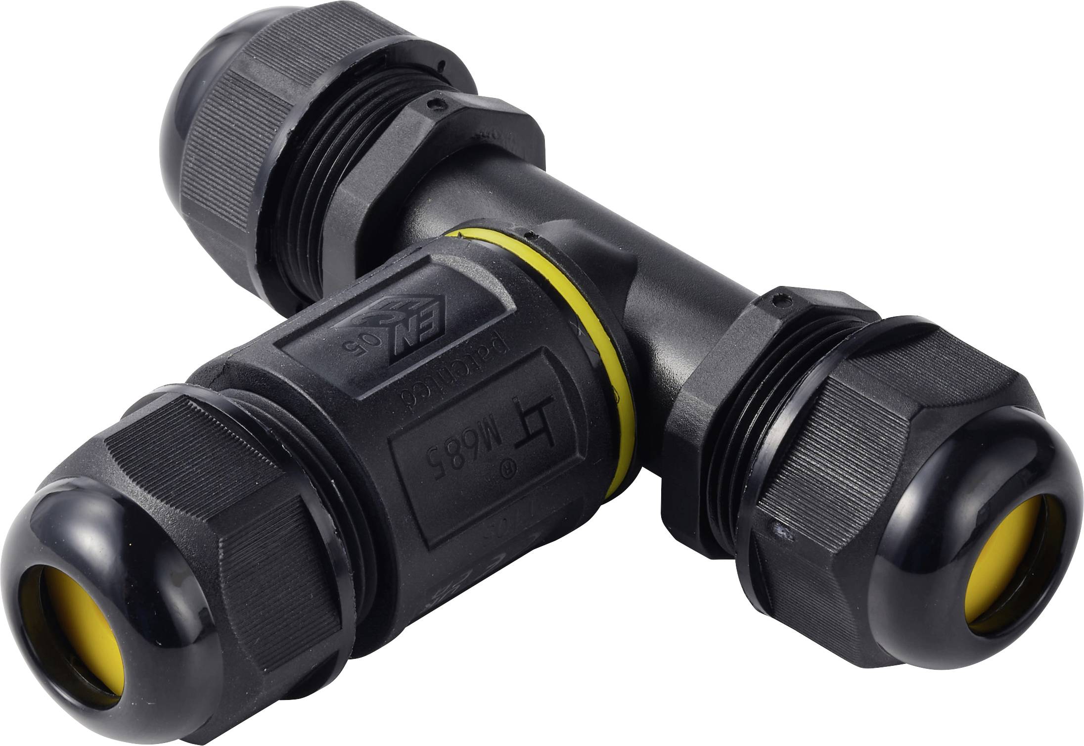 TRU COMPONENTS T-aftakking kabelverbinder IP68 waterdicht, 3 ingangen, schroefcontact 3-polig, 0,5-4,0 mm&sup2; TC-14745256 Zwart  Inhoud: 1 stuk(s)