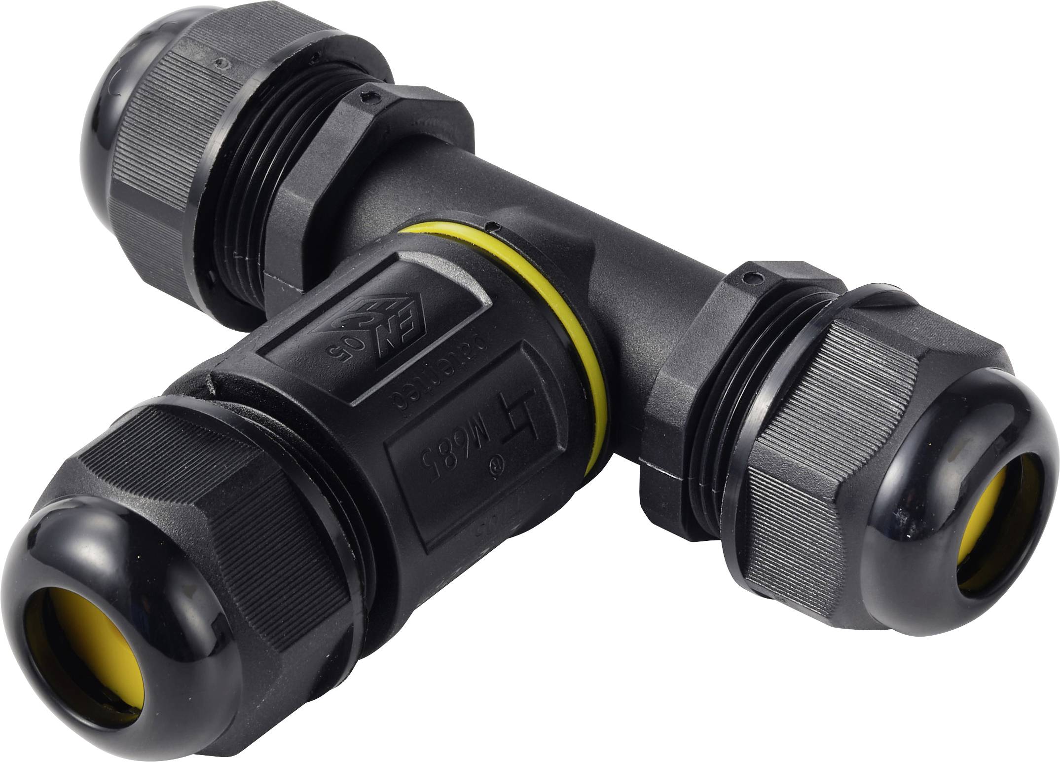 TRU COMPONENTS T-aftakking kabelverbinder IP68 waterdicht, 3 ingangen, schroefcontact 5-polig, 0,5-4,0 mm&sup2; TC-14745260 Zwart  Inhoud: 1 stuk(s)